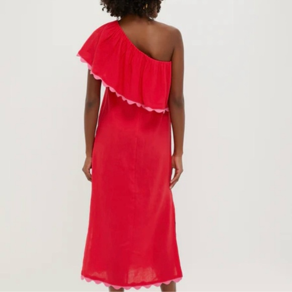 New with tags Tuckernuck Hibiscus Elegant Red One-Shoulder Dress - Picture 7 of 7